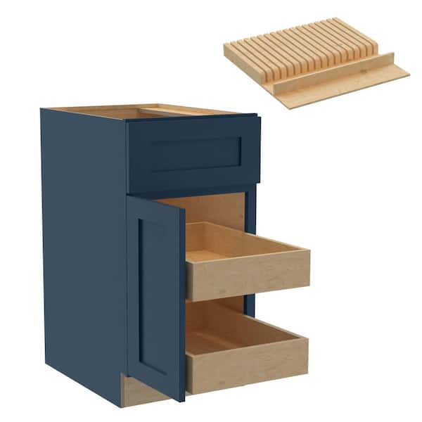 Home Decorators Collection Newport 18 in. W x 24 in. D x 34.5 in. H Assembled Plywood Base Kitchen Cabinet in Mythic Blue with 2ROT Knife Block LH