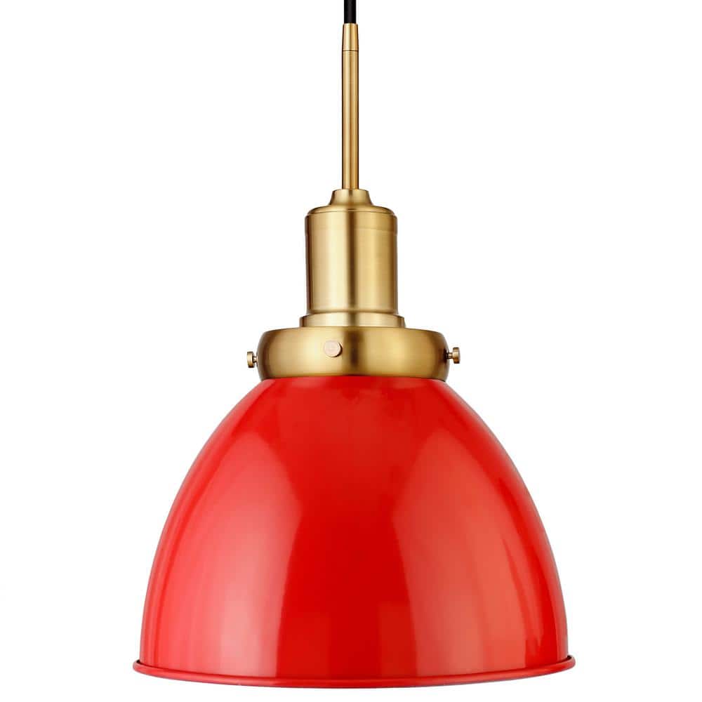 Poppy Red 12" Polished Nickel Industrial Pendant Light