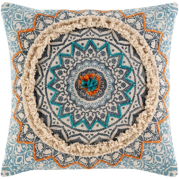 Livabliss Murlen Bright Blue Printed/Embroidered Polyester Fill 18 in. x 18 in. Decorative Pillow