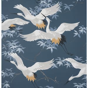 Saura Blue Cranes Paper Non-Pasted Matte Wallpaper