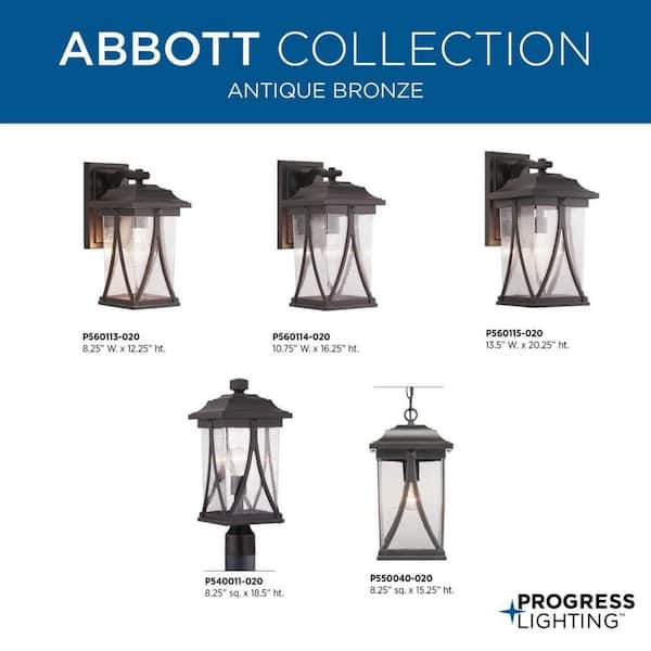 Abbott Collection 1-Light Antique Bronze Clear Seeded Glass Craftsman Outdoor Large Wall Lantern Light