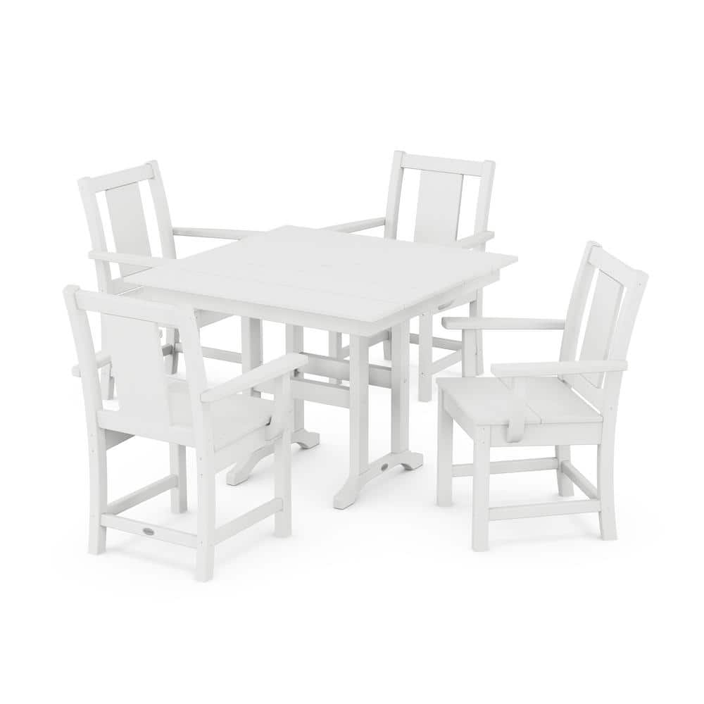 5-Piece Prairie Farmhouse Plastic Square Outdoor Dining Set in White price history on PriceWatchPro