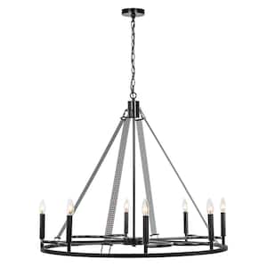 8 -Light Wagon Wheel Candle Style Chandelier in Classic Black