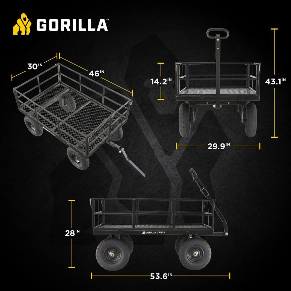 Black Heavy-Duty Steel Utility Wagon with Removable Sides