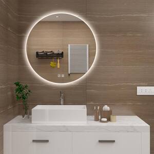 24 in. W x 24 in. H Round Frameless LED Light with 3 Color and Anti-Fog Wall Mounted Bathroom Vanity Mirror