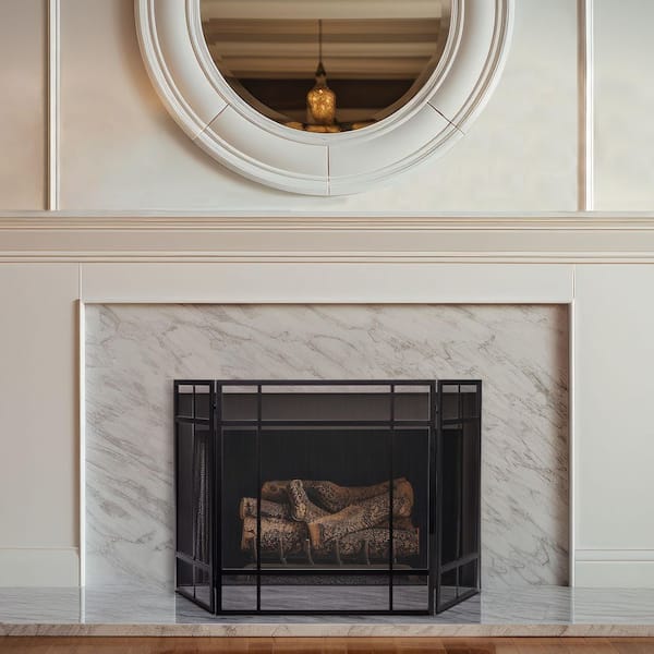 ENNA 3 Fold Black Mission Fireplace Screen S2515BK - The Home Depot