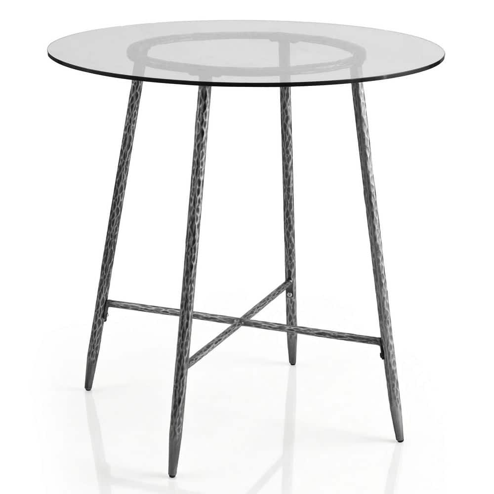 Parto Modern 36 in. H Hammered Forged Metal Gray Round Tempered Glass Top Counter Height Table Seats 4 price history on PriceWatchPro