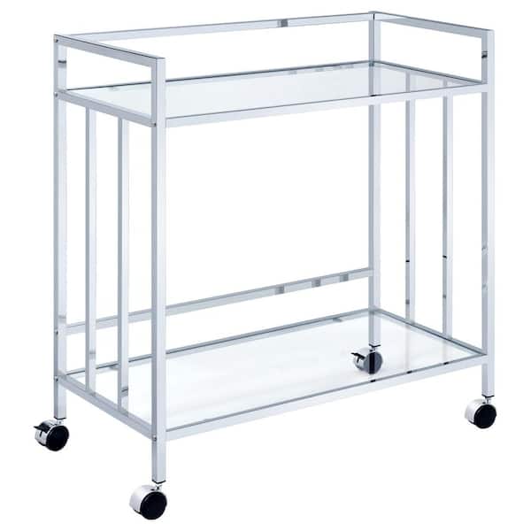 Coaster Cara Chrome Rectangular Glass Bar Cart with Casters