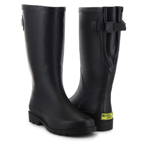 Women's Wide-Calf Tall 11.5 Waterproof Rubber Rain Boot - Black Size 9