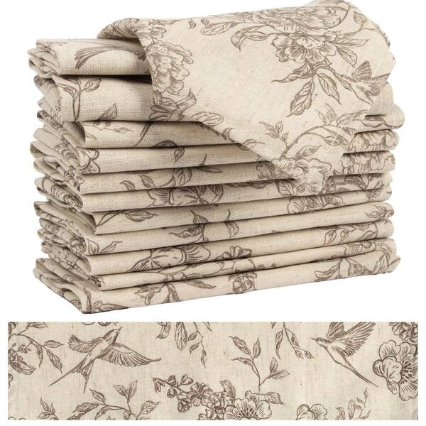 Flower Bird Floral Cotton Cloth Napkins Set of 12 for Weddings, Parties and Everyday Dining