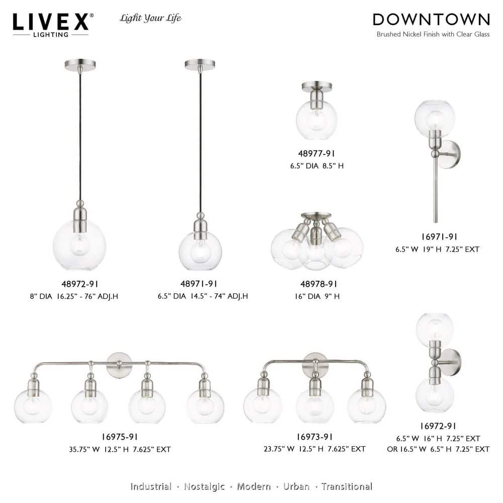 Brushed Nickel 3-Light Semi-Flush Mount with Clear Glass Shades