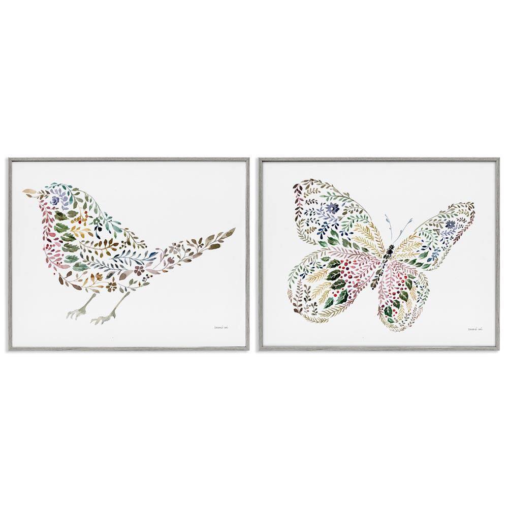 Bird and Butterfly From Nature by Danhui Nai 2 Pieces Gray Framed Animal Giclee Art Print 24 in. x 30 in. price history on PriceWatchPro