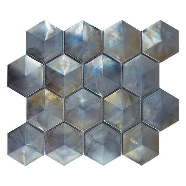 MOLOVO Aurora Gray 10.32 in. x 11.82 in. Hexagon Glossy Glass Mosaic Tile (8.5 sq. ft./Case)