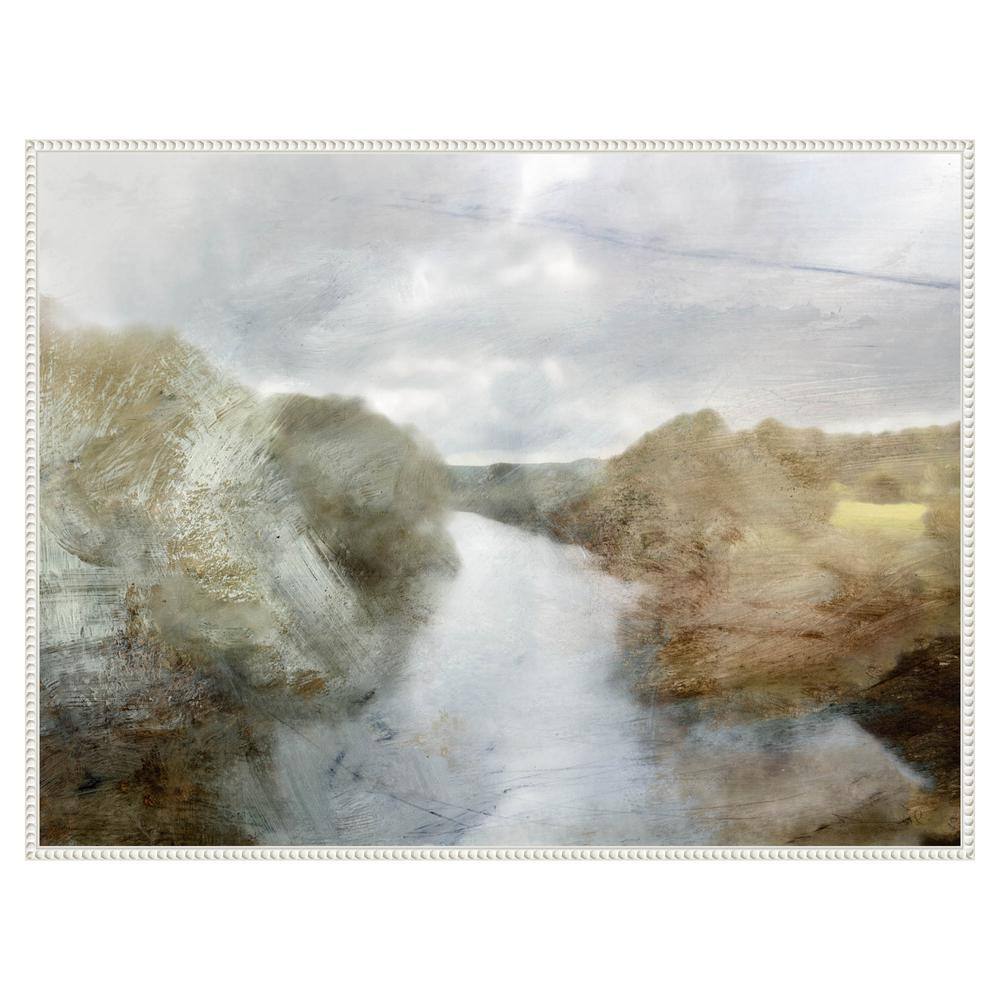 42" x 32" Abstract Landscape Canvas Wall Art with White Frame