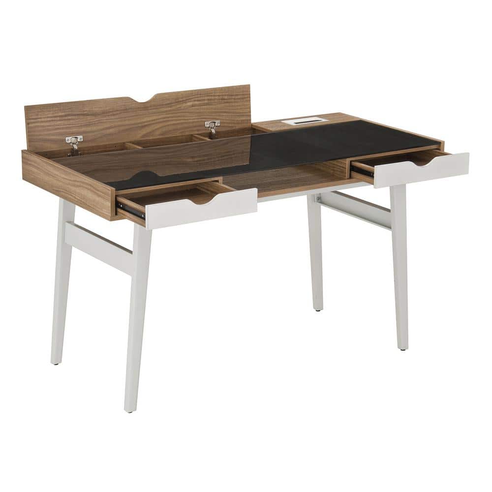 Modern Black Glass and Walnut Computer Desk with Storage