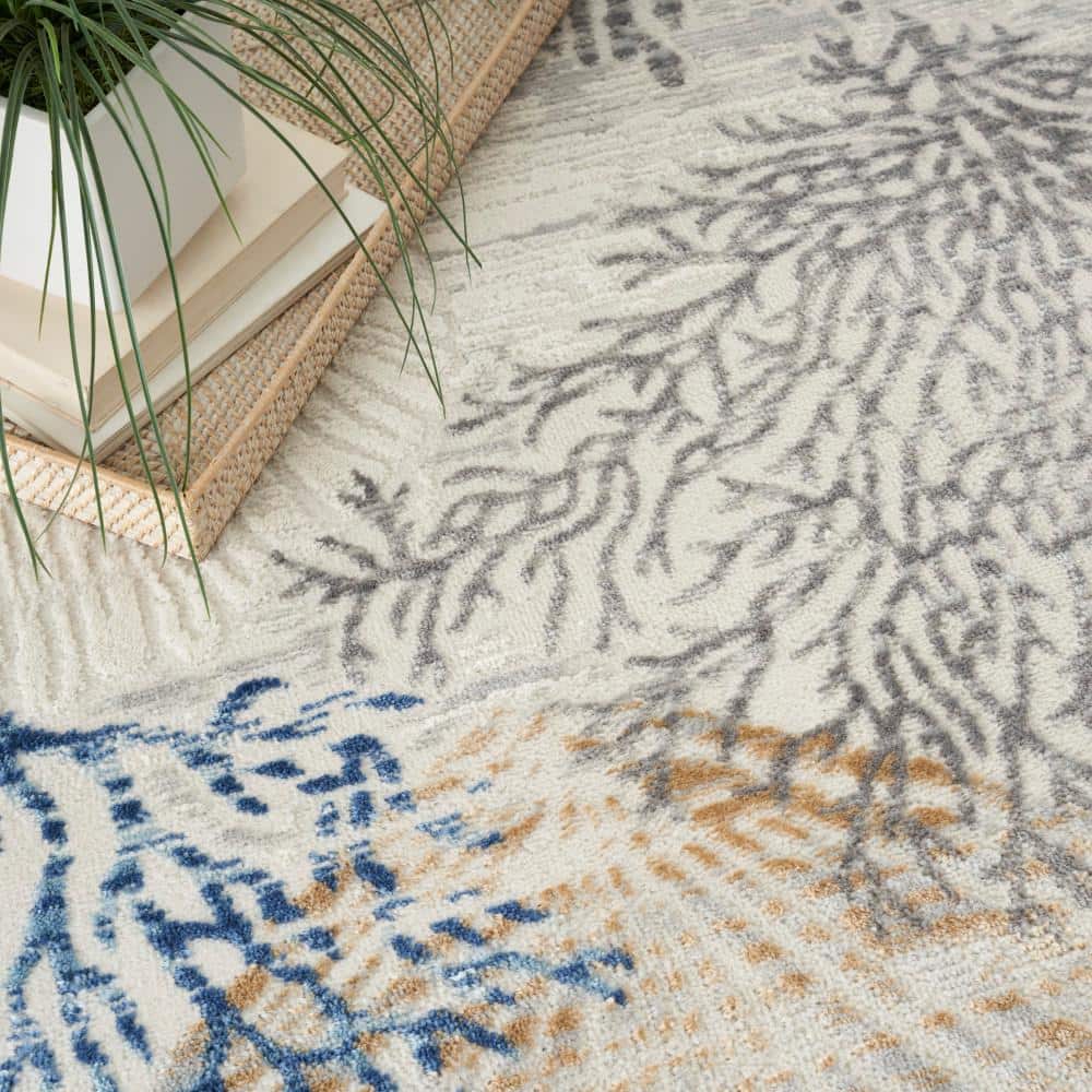 Pompeii Ivory Gray Blue Coastal Synthetic 4' x 6' Area Rug