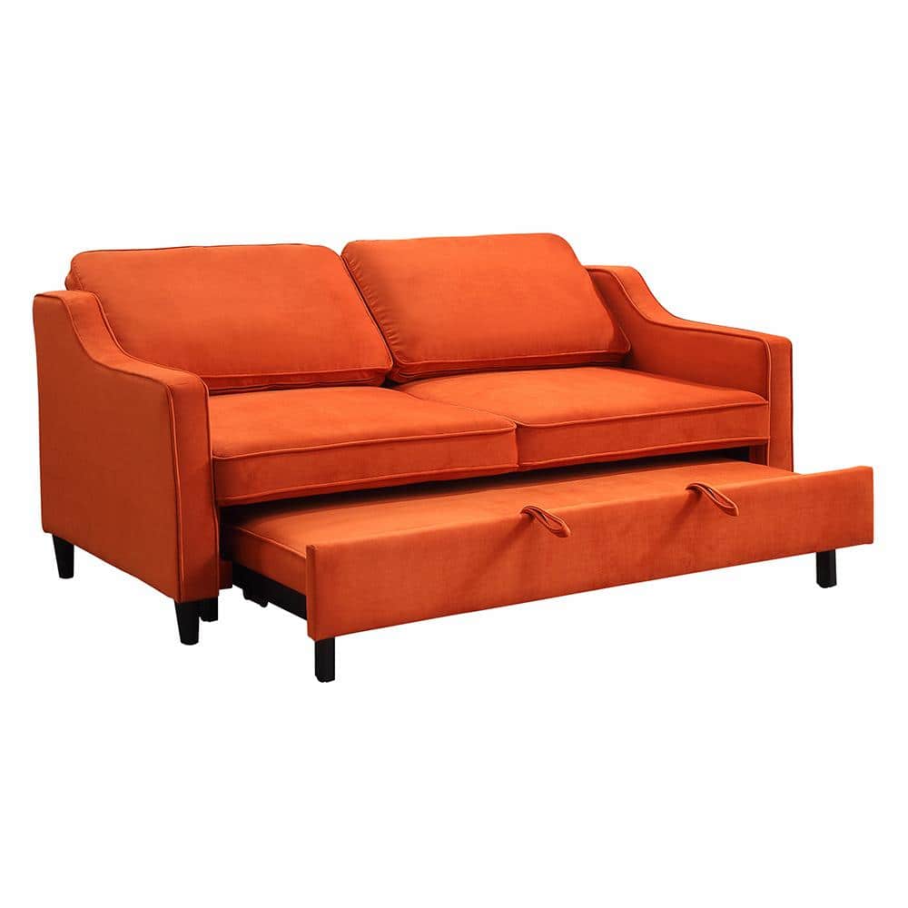 Pumpkin Velvet 71.5" Contemporary Sleeper Sofa with Removable Cushions