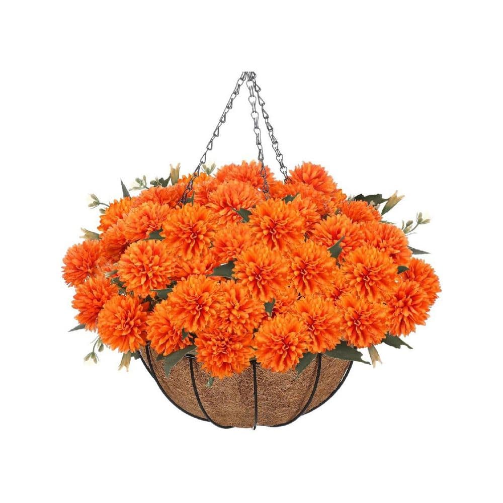 花生け用籠 15 in. H Fake Marigolds UV Resistant Artificial Plant Hanging