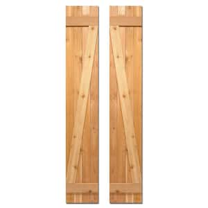 12 in. x 55 in. Board-N-Batten Baton Z Shutters Pair Natural Cedar