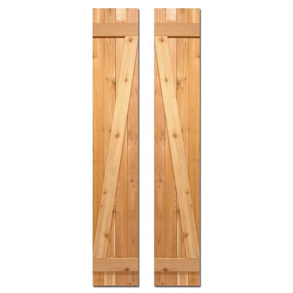Design Craft MIllworks 12 in. x 55 in. Board-N-Batten Baton Z Shutters Pair Natural Cedar