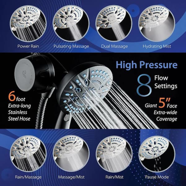 AQUACARE 8-Spray Wall Mount Handheld Shower Head with filtration
