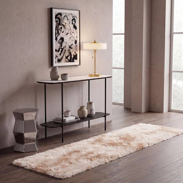 Rainbow Shag 2 ft. x 6 ft. Light Beige Abstract Runner Rug