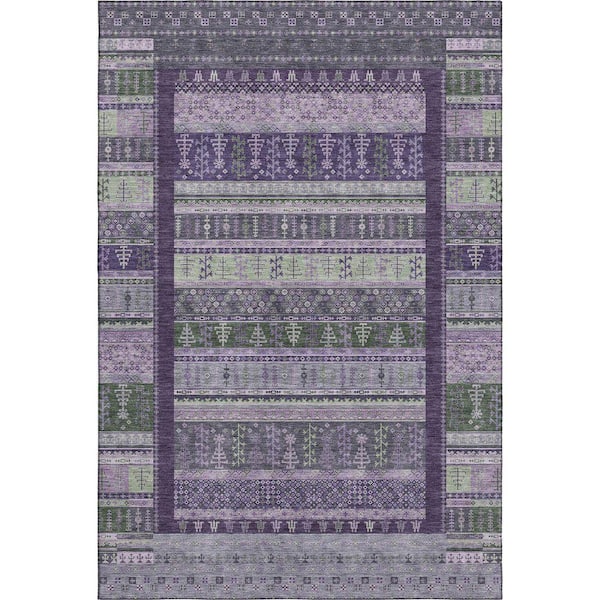 Mayfield Premium Machine Washable Abstract AMF2160 Purple 8 ft. x 10 ft. Area Rug