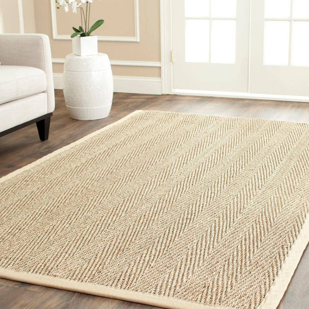 Natural Beige Seagrass Herringbone 5' x 8' Area Rug