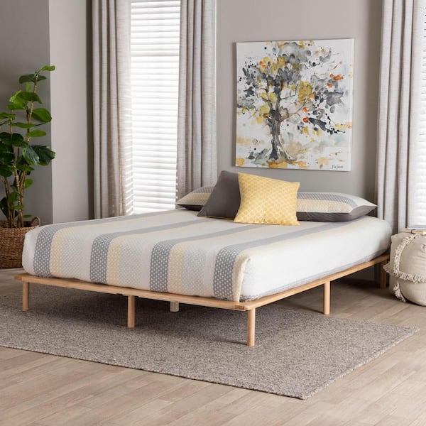 Calhoun Natural Brown Wood Frame Queen Platform Bed Frame