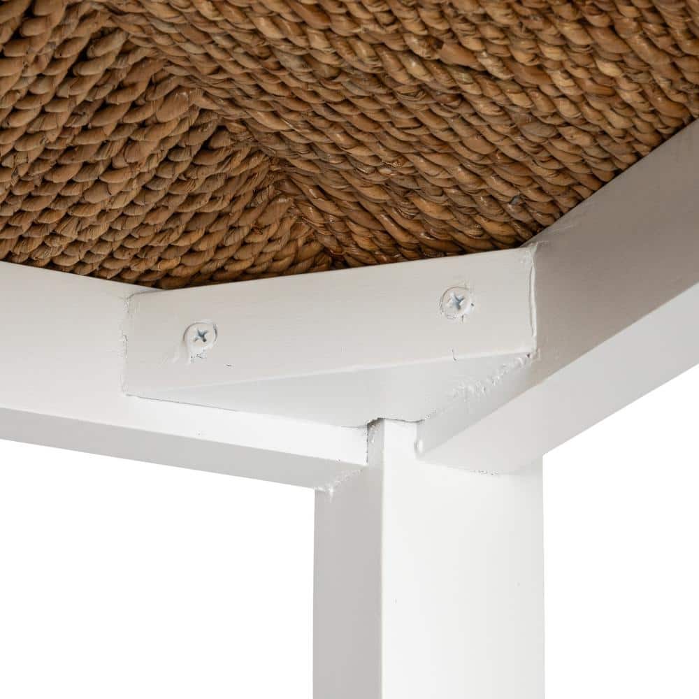 Willowbrook Matte White Mahogany and Seagrass Backless Counter Stool