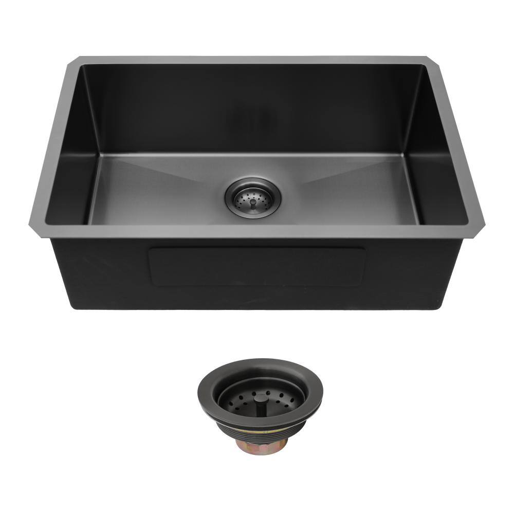 30 in. x 18 in. x 9 in. Undermount Single Bowl 16 Gauge Stainless Steel Kitchen Sink in Gunmetal Black price history on PriceWatchPro