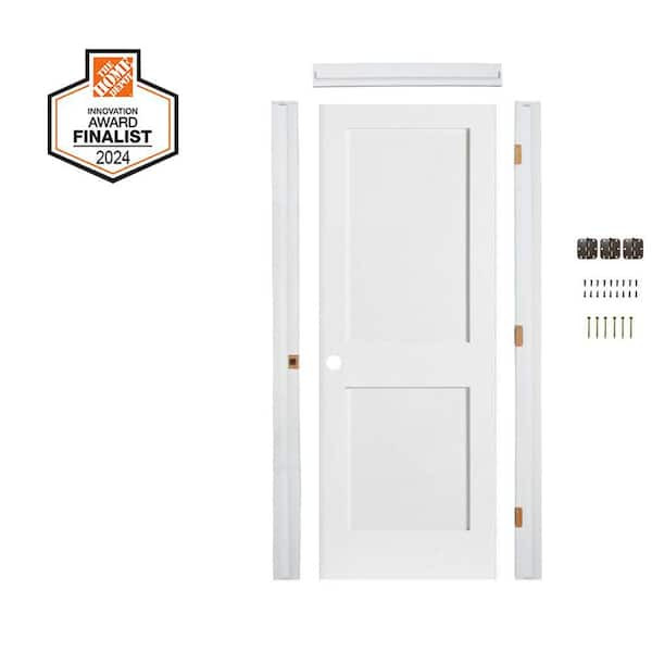 DIY RTA Kit 30 in. x 80 in. Shaker 2-Panel Right-Hand Primed Solid Core MDF Wood Single Ready To Assemble Interior Door