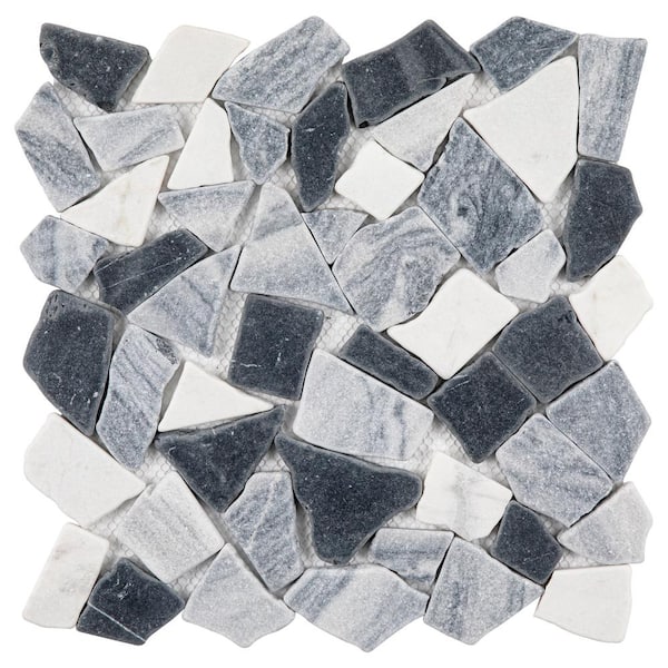Giorbello Tumbled Pebbles White and Gray 12 in. x 12 in. Marble Mosaic Tile (5 sq. ft.)