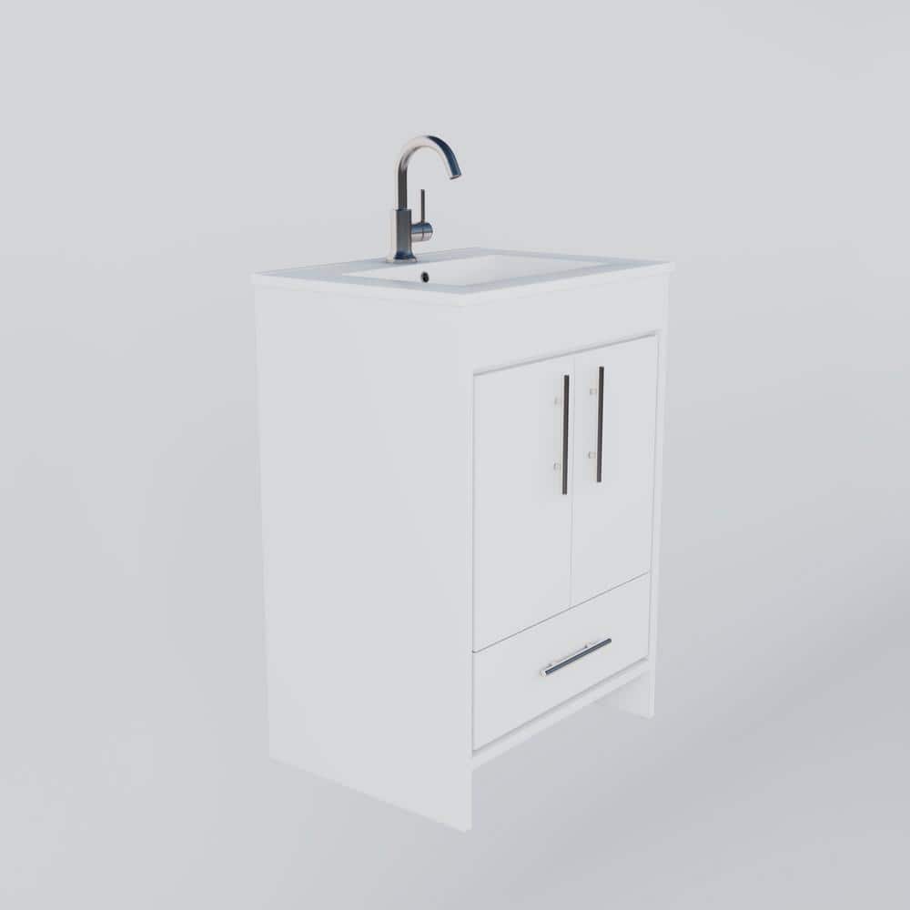 Pacific 24" Soft White Modern Bathroom Vanity with Brushed Nickel Handles
