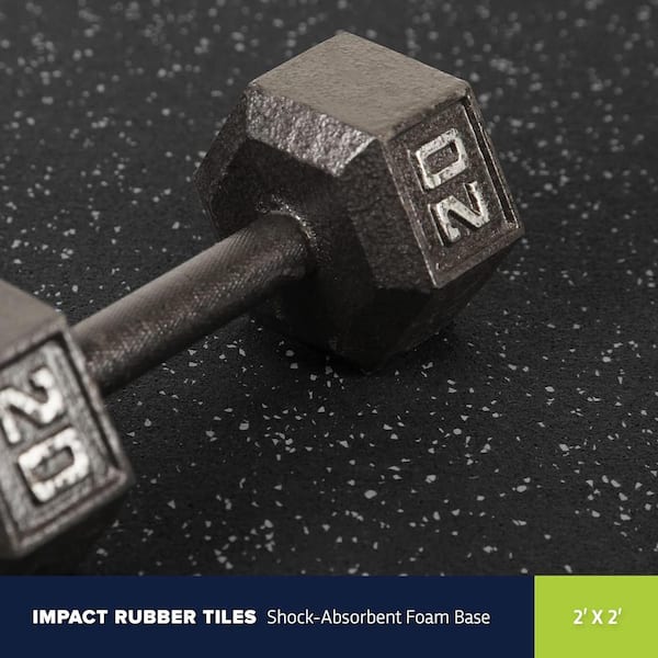USI UNIVERSAL Rubber Floor Tiles - 2 Pcs 20mm Thick Gym Flooring Tiles For Weight Areas, 50x50cm, Grey/Black
