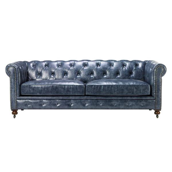 Home Decorators Collection Gordon Blue Leather Sofa 0849400310 The Depot Home Decorators Collection Gordon Blue, Paint For Leather Furniture Home Depot