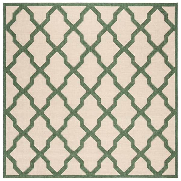 Linden Cream/Green 7 ft. x 7 ft. Square Geometric Diamonds Border Area Rug