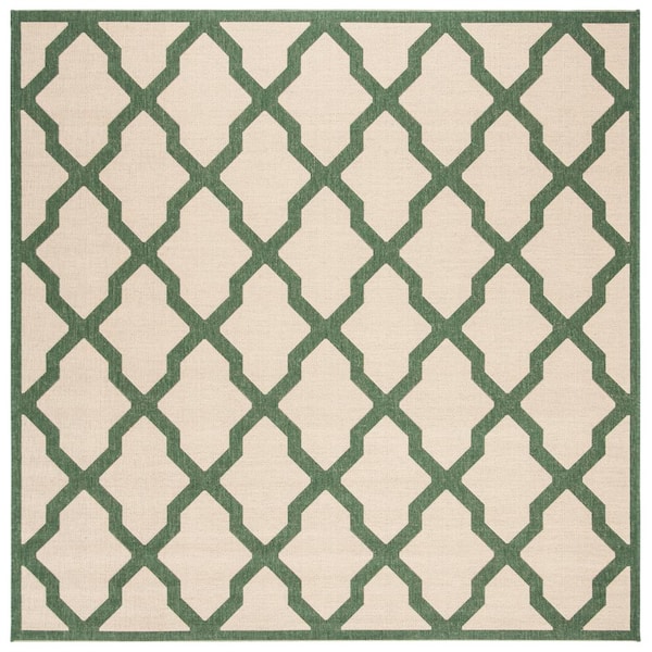 SAFAVIEH Linden Cream/Green 7 ft. x 7 ft. Square Geometric Diamonds Border Area Rug