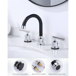 Modern 8 in. Widespread 2-Handle Bathroom Faucet in Polished Chrome and Black