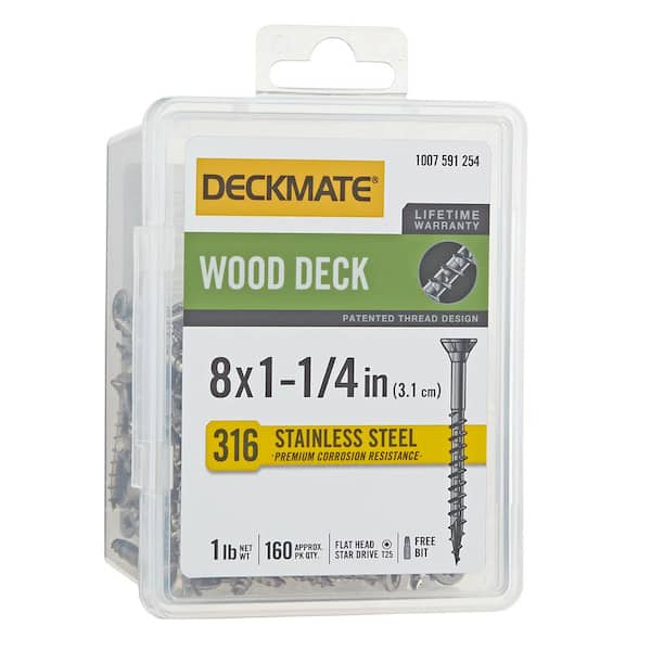 DECKMATE Marine Grade Stainless Steel #8 X 1-1/4 in. Wood Deck Screw 1lb (Approximately 160 Pieces)