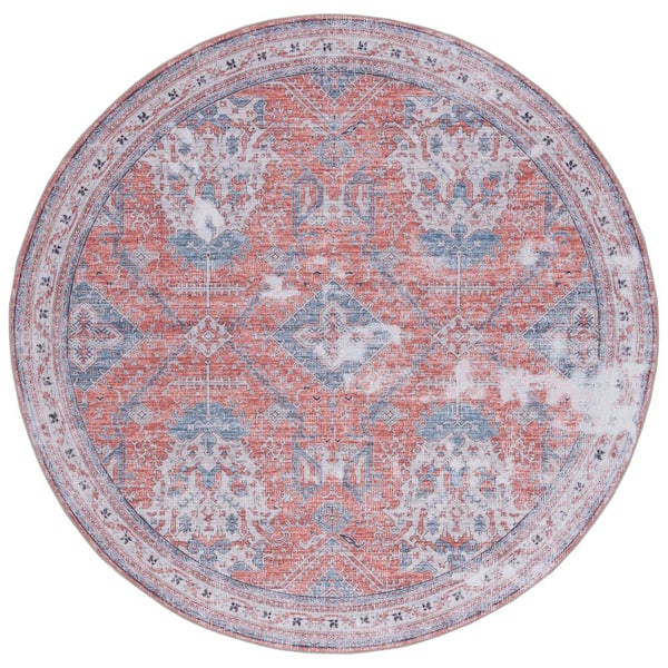 SAFAVIEH Tucson Rust/Beige 6 ft. x 6 ft. Machine Washable Border Floral Geometric Round Area Rug