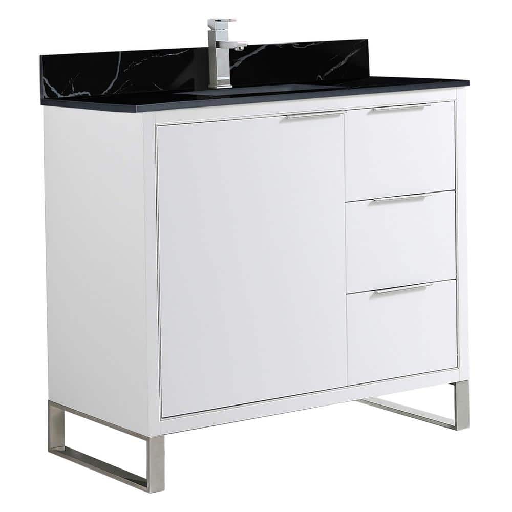 Opulence 36 in. W x 18 in. D x 33.5 in. H Bath Vanity in White Matte with Black Marble Single sink Top price history on PriceWatchPro
