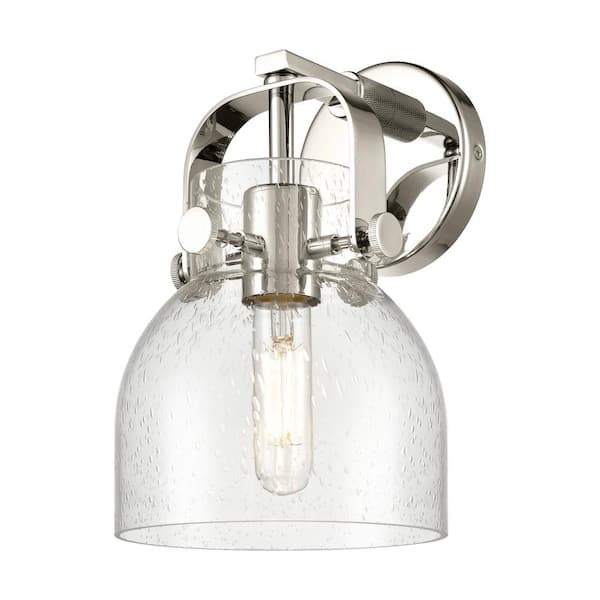 Innovations Pilaster II Bell 6.5 in. 1-Light Polished Nickel Wall Sconce with Glass Shade