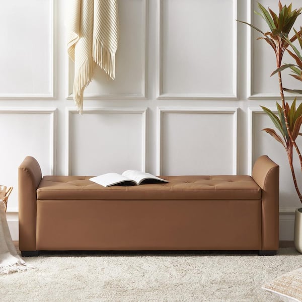 JAYDEN CREATION Ruben Brown Storage Bench with Flared Arms 57.75 in.