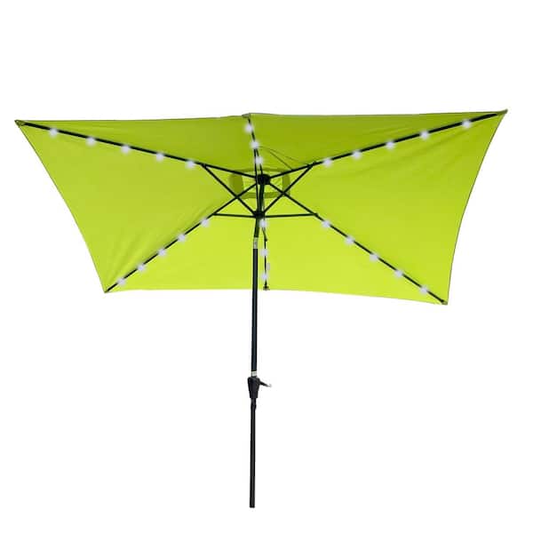 Tunearary 10 ft. x 6.5 ft. Solar LED Lighted Outdoor Patio Polyester Umbrella in Green with Push Button Tilt/Crank