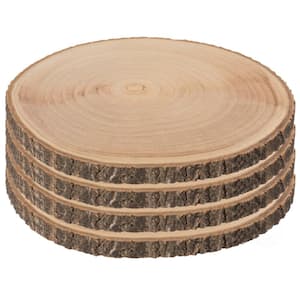 10 in. Beige Home Decor Natural Wooden Bark Slice Tray Large Rustic Table Charger Centerpiece (Set of 4)