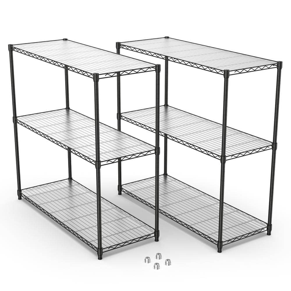 2 Pack 3-Tier Outdoor Garden Garage Iron Storage Shelf Shelves Organizer Wi