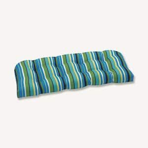 Striped Rectangular Outdoor Bench Cushion in Blue