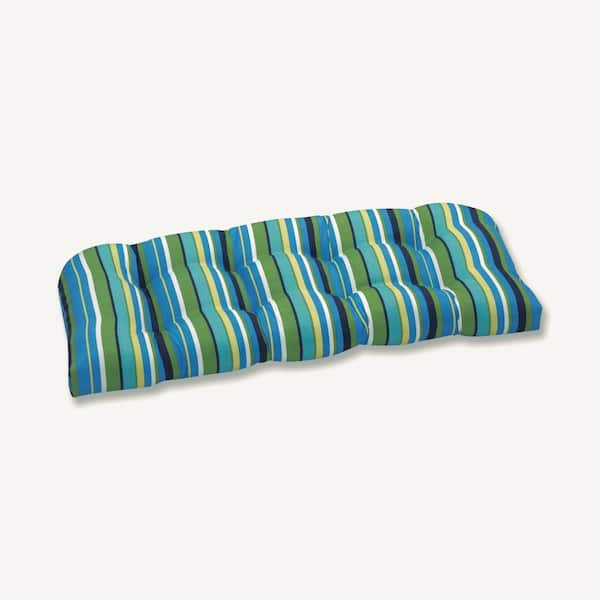 Pillow Perfect Striped Rectangular Outdoor Bench Cushion in Blue