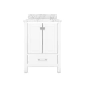 STYLE1 24 in. W x 22 in. D x 35 in. H Ceramic Sink Freestanding Bath Vanity in White with Carrara White Marble Top